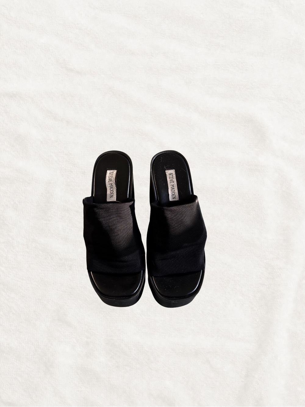 Steve Madden Black Satin Slide Mules